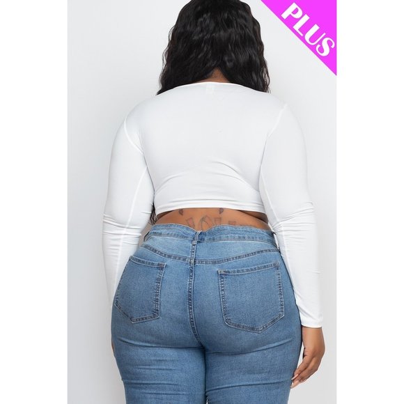 Plus Size Drawstring Ruched Cutout Crop Top - Picture 5 of 8